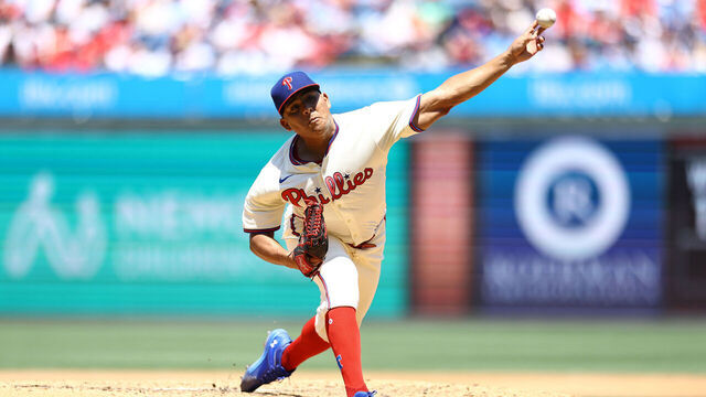 PHILADELPHIA, PENNSYLVANIA - JUNE 19: Ranger Suárez #55 of the Philadelphia Phillies pitches during the third inning against the San Diego Padres at Citizens Bank Park on June 19, 2024 in Philadelphia, Pennsylvania.