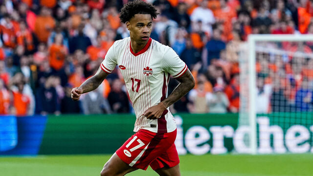 ROTTERDAM, NETHERLANDS - JUNE 6: Tajon Buchanan of Canada dribbles with the ball during the international friendly match between Netherlands and Canada at De Kuip on June 6, 2024 in Rotterdam, Netherlands.