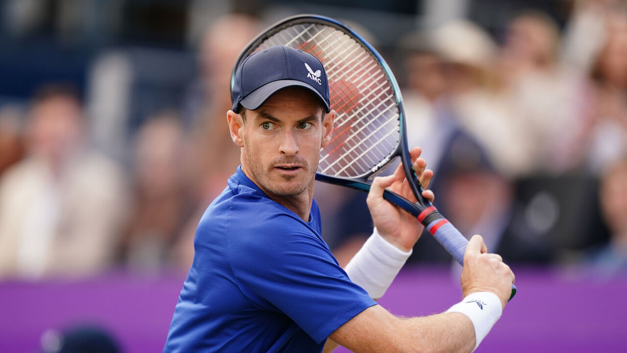Andy Murray in action during his match against Jordan Thompson (not pictured) on day five of the cinch Championships at The Queen's Club, London. Picture date: Wednesday June 19, 2024.
