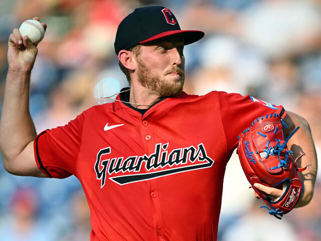 CLEVELAND, OHIO - JUNE 19: Starting pitcher Tanner Bibee #28 of the Cleveland Guardians pitches during the first inning against the Seattle Mariners at Progressive Field on June 19, 2024 in Cleveland, Ohio.