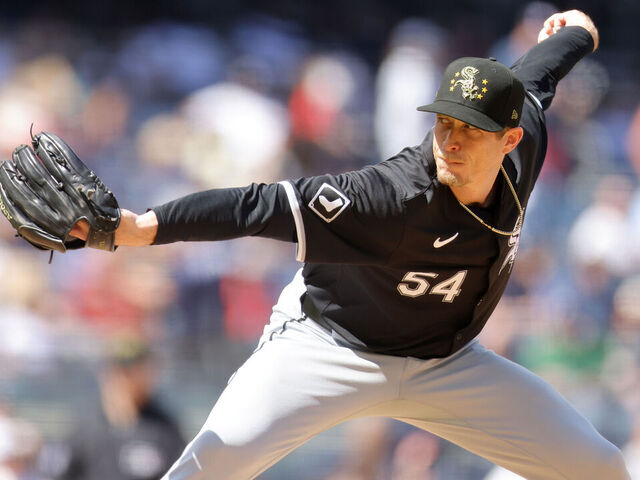 NEW YORK, NEW YORK - MAY 19: Tim Hill #54 of the Chicago White Sox in action against the New York Yankees at Yankee Stadium on May 19, 2024 in New York City. New York Yankees defeated the Chicago White Sox 7-2.