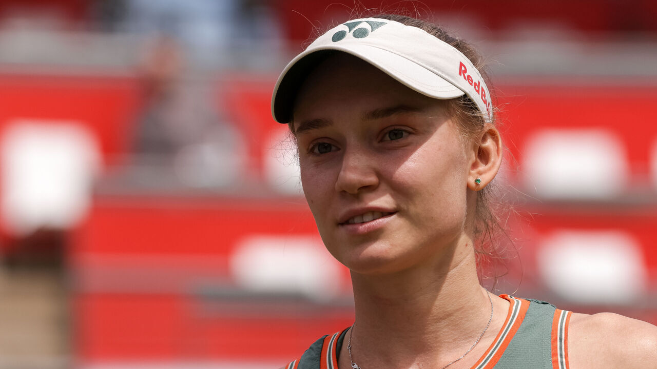 BERLIN, GERMANY - JUNE 20: Elena Rybakina of Kazakhstan reacts after her victory during the ladies single match against Veronika Kudermetova of Russia during day four of the Berlin Ladies Open 2024 on June 20, 2024 in Berlin, Germany.