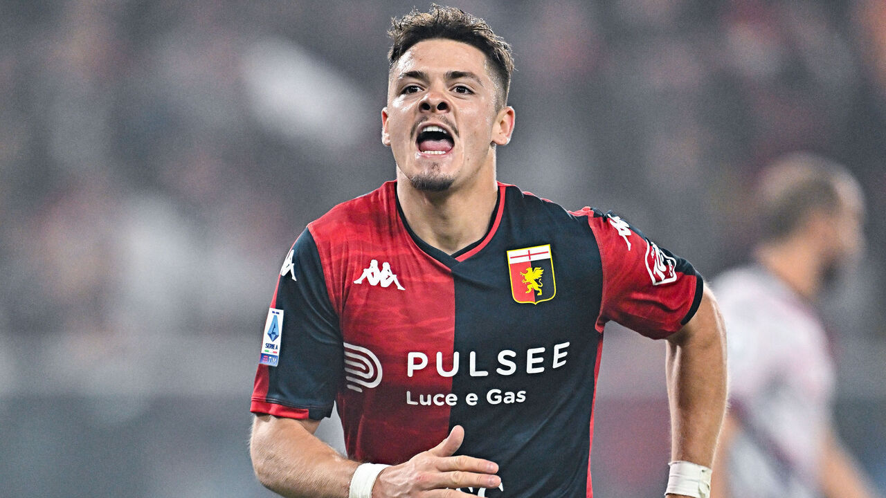 GENOA, ITALY - MAY 24: Vitor Vitinha of Genoa celebrates after scoring a goal during the Serie A TIM match between Genoa CFC and Bologna FC at Stadio Luigi Ferraris on May 24, 2024 in Genoa, Italy.