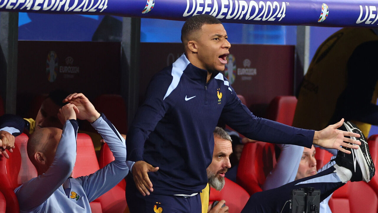 LEIPZIG, GERMANY - JUNE 21: Kylian Mbappe of France reacts during the UEFA EURO 2024 group stage match between Netherlands and France at Football Stadium Leipzig on June 21, 2024 in Leipzig, Germany.