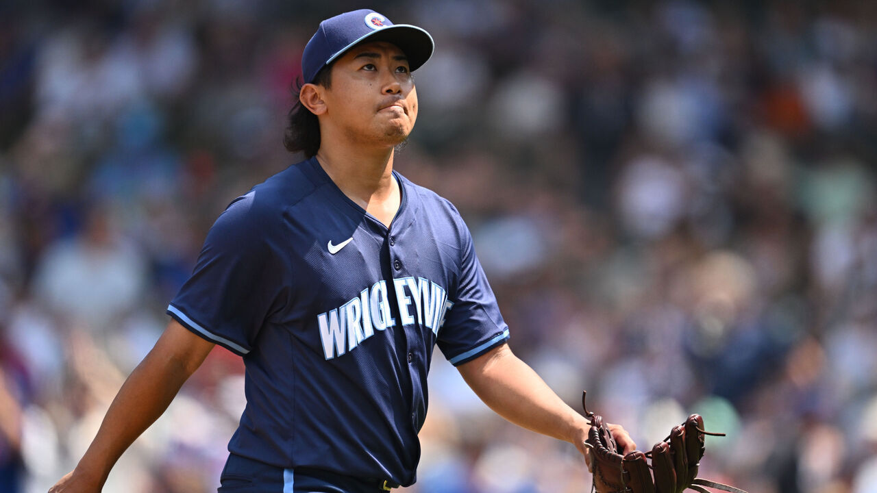 CHICAGO, IL - JUNE 21: Pitcher Shota Imanaga #18 of the Chicago Cubs walks to the dugout after being pulled in the fourth inning against the New York Mets at Wrigley Field on June 21, 2024 in Chicago, Illinois.