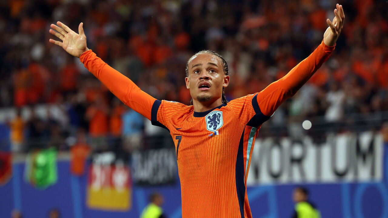 LEIPZIG, GERMANY - JUNE 21: Xavi Simons of Netherlands reacts after having a goal dissallowed by VAR during the UEFA EURO 2024 group stage match between Netherlands and France at Football Stadium Leipzig on June 21, 2024 in Leipzig, Germany.