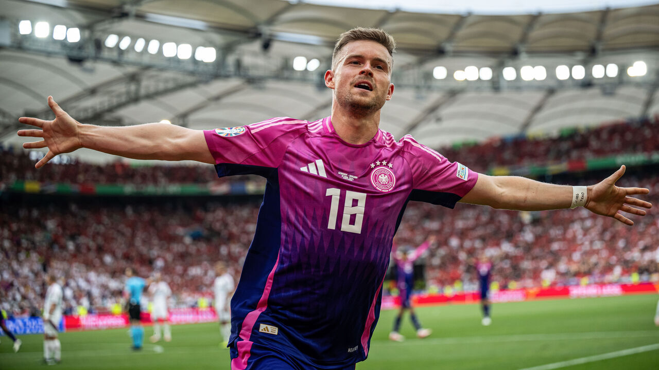 STUTTGART, GERMANY - JUNE 19: Maximilian Mittelstaedt of Germany celebrates after team's second goal during the UEFA EURO 2024 group stage match between Germany and Hungary at Stuttgart Arena on June 19, 2024 in Stuttgart, Germany.