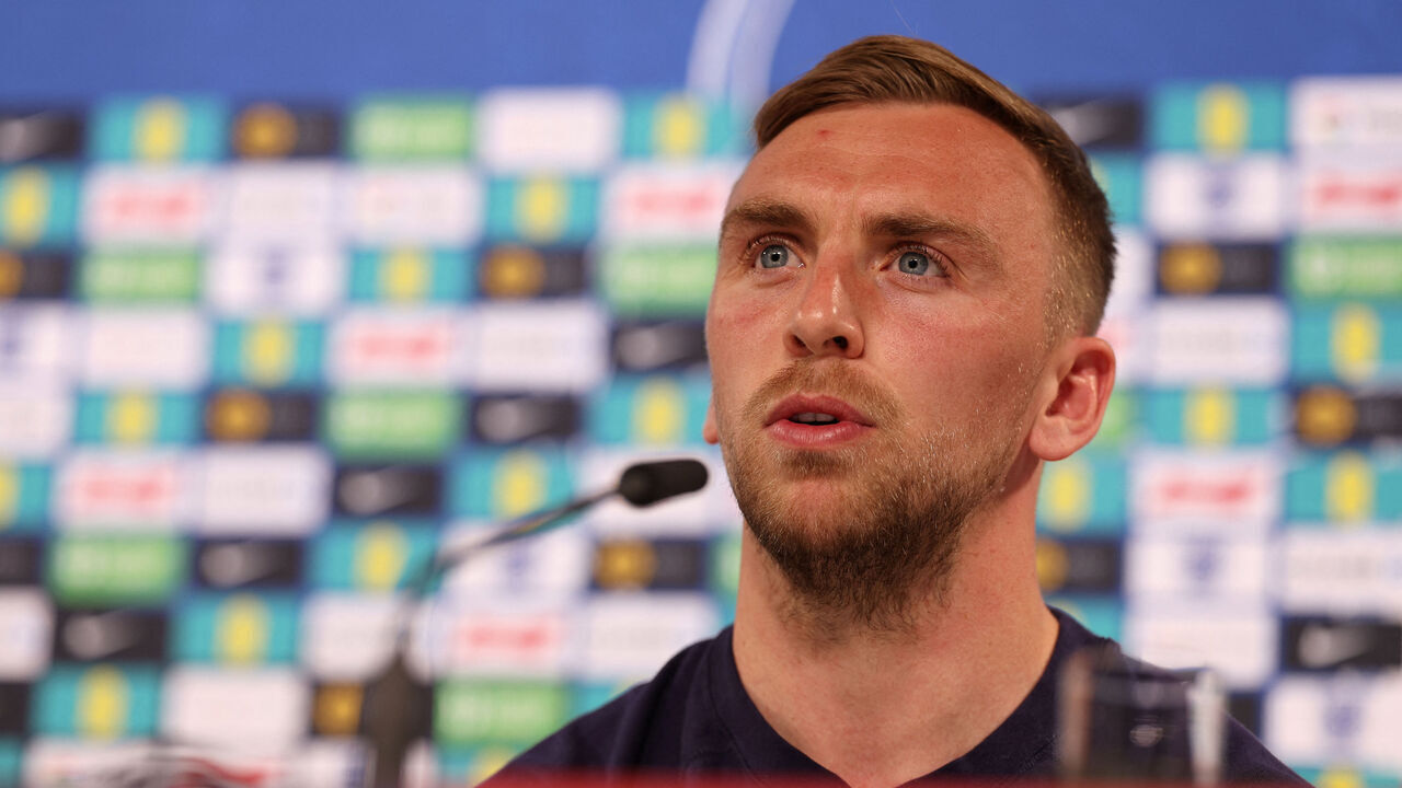England's forward #20 Jarrod Bowen speaks during a press conference at the team's base camp in Blankenhain, Thuringia, on June 22, 2024.