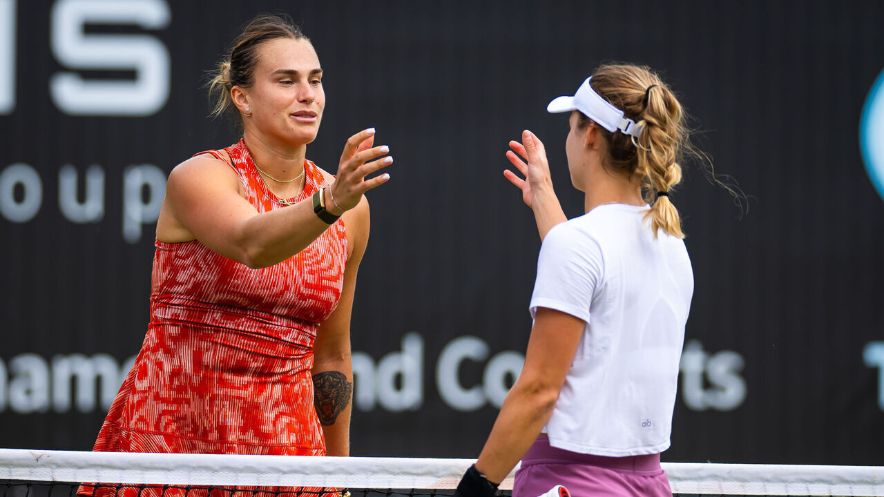 BERLIN, GERMANY - JUNE 22: Aryna Sabalenka retires from her quarter-final match against Anna Kalinskaya due to a shoulder injury on Day 6 of the Ecotrans Ladies Open Berlin on June 22, 2024 in Berlin, Germany
