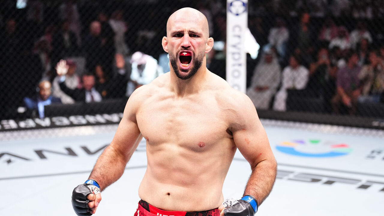 RIYADH, SAUDI ARABIA - JUNE 22: Volkan Oezdemir of Switzerland reacts after his knockout victory against Johnny Walker of Brazil in a light heavyweight fight during the UFC Fight Night event at Kingdom Arena on June 22, 2024 in Riyadh, Saudi Arabia.