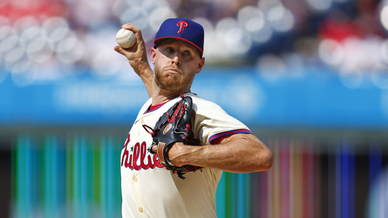 PHILADELPHIA, PENNSYLVANIA - JUNE 22: Pitcher Zack Wheeler #45 of the Philadelphia Phillies delivers a pitch against the Arizona Diamondbacks during the first inning of a game at Citizens Bank Park on June 22, 2024 in Philadelphia, Pennsylvania.