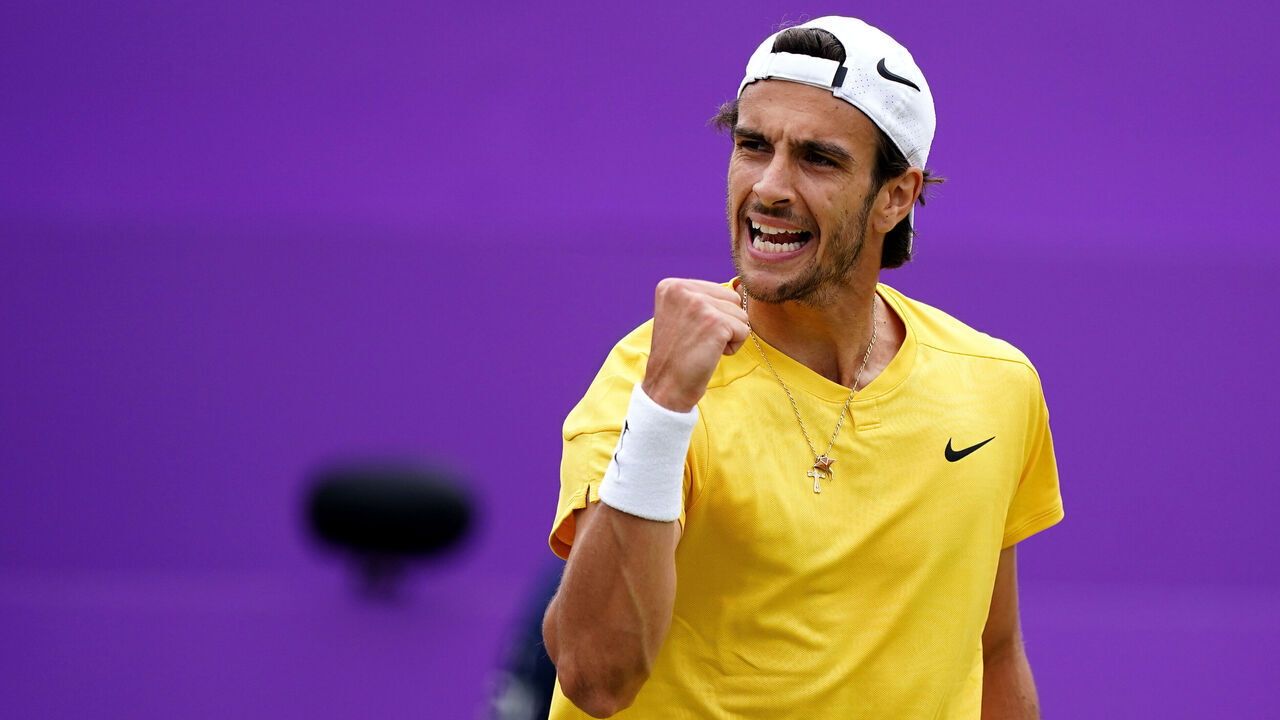 Lorenzo Musetti during his match against Jordan Thompson (not pictured) on day eight of the cinch Championships at The Queen's Club, London. Picture date: Saturday June 22, 2024.
