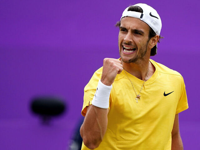 Lorenzo Musetti during his match against Jordan Thompson (not pictured) on day eight of the cinch Championships at The Queen's Club, London. Picture date: Saturday June 22, 2024.