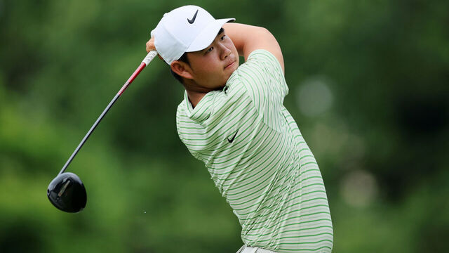 CROMWELL, CONNECTICUT - JUNE 22: Tom Kim of South Korea plays his shot from the sixth tee during the third round of the Travelers Championship at TPC River Highlands on June 22, 2024 in Cromwell, Connecticut.