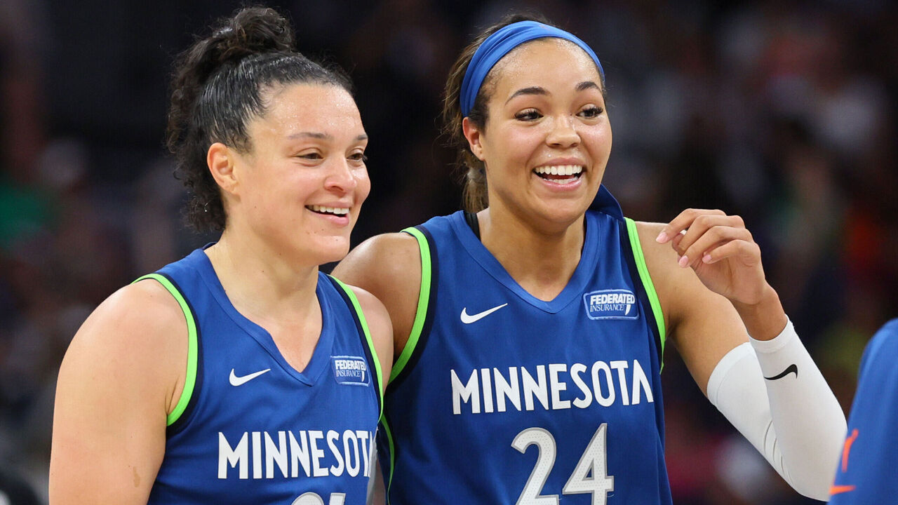 MINNEAPOLIS, MN - JUNE 22: Kayla McBride #21 of the Minnesota Lynx and Napheesa Collier #24 of the Minnesota Lynx looks on during the game against the Phoenix Mercury on June 22, 2024 at Target Center in Minneapolis, Minnesota. Mandatory Copyright Notice: Copyright 2024 NBAE