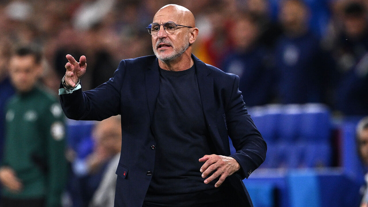 GELSENKIRCHEN, GERMANY - JUNE 20: Luis de la Fuente of Spain reacts during the UEFA EURO 2024 group stage match between Spain and Italy at Arena AufSchalke on June 20, 2024 in Gelsenkirchen, Germany.
