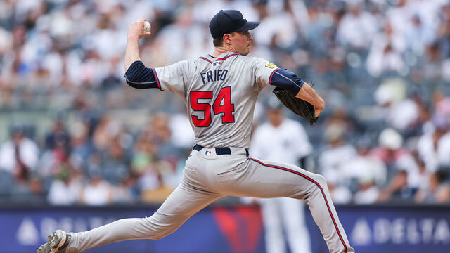 BRONX, NY - JUNE 23: Atlanta Braves pitcher Max Fried (54) throws a pitch during a game between the Atlanta Braves and the New York Yankees on June 23, 2024 at Yankee Stadium in the Bronx, New York.