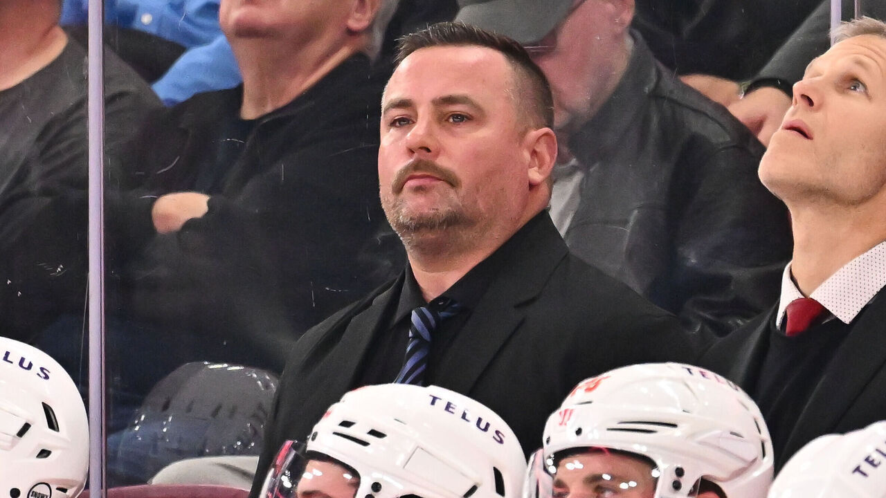 MONTREAL, CANADA - NOVEMBER 14: Assistant coaches Marc Savard (L) and Cail MacLean (R) of the Calgary Flames handle bench duties during the third period against the Montreal Canadiens at the Bell Centre on November 14, 2023 in Montreal, Quebec, Canada. The Calgary Flames defeated the Montreal Canadiens 2-1.