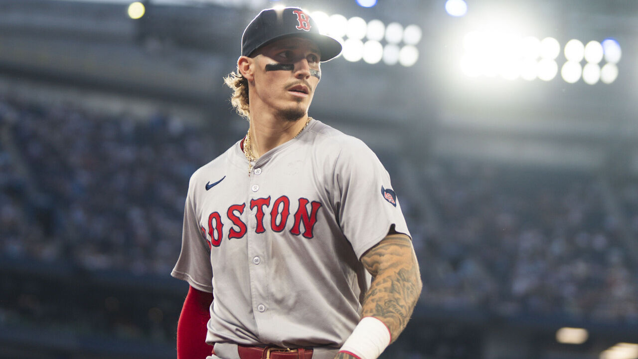 TORONTO, ON - JUNE 17: Jarren Duran #16 of the Boston Red Sox walks to the dugout against the Toronto Blue Jays in their MLB game at the Rogers Centre on June 17, 2024 in Toronto, Ontario, Canada.