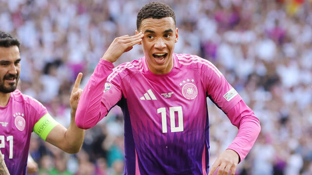 STUTTGART, GERMANY - JUNE 19: Jamal Musiala of Germany celebrates after scoring his teams first goal during the UEFA EURO 2024 group stage match between Germany and Hungary at Stuttgart Arena on June 19, 2024 in Stuttgart, Germany.