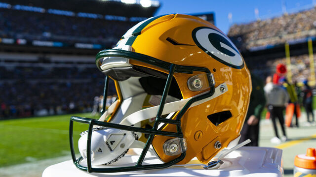 PITTSBURGH, PA - NOVEMBER 12: A detailed view of a Green Bay Packers helmet during the regular season NFL football game between the Green Bay Packers and Pittsburgh Steelers on November 12, 2023 at Acrisure Stadium in Pittsburgh, PA.