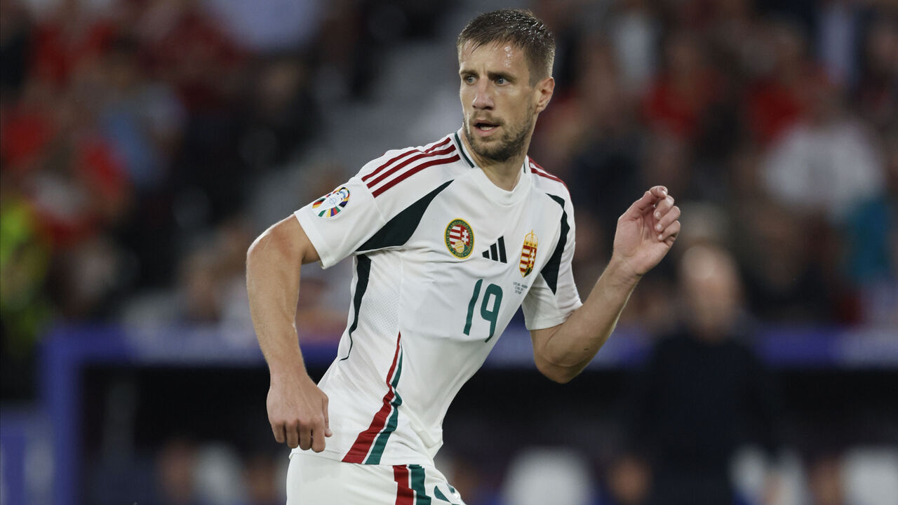STUTTGART, GERMANY - JUNE 23: Barnabas Varga of Hungary runs during the UEFA EURO 2024 group stage match between Scotland and Hungary at Stuttgart Arena on June 23, 2024 in Stuttgart, Germany.