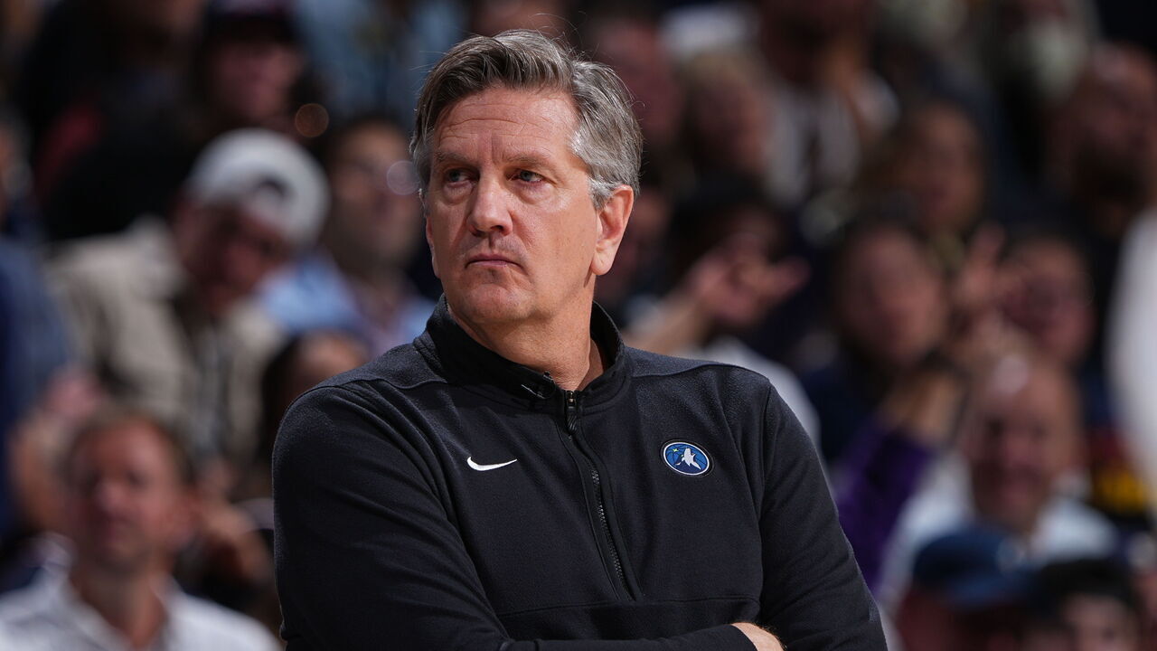 DENVER, CO - APRIL 10: Head Coach Chris Finch of the Minnesota Timberwolves looks on during the game against the Denver Nuggets on April 10, 2024 at the Ball Arena in Denver, Colorado. NOTE TO USER: User expressly acknowledges and agrees that, by downloading and/or using this Photograph, user is consenting to the terms and conditions of the Getty Images License Agreement. Mandatory Copyright Notice: Copyright 2024 NBAE