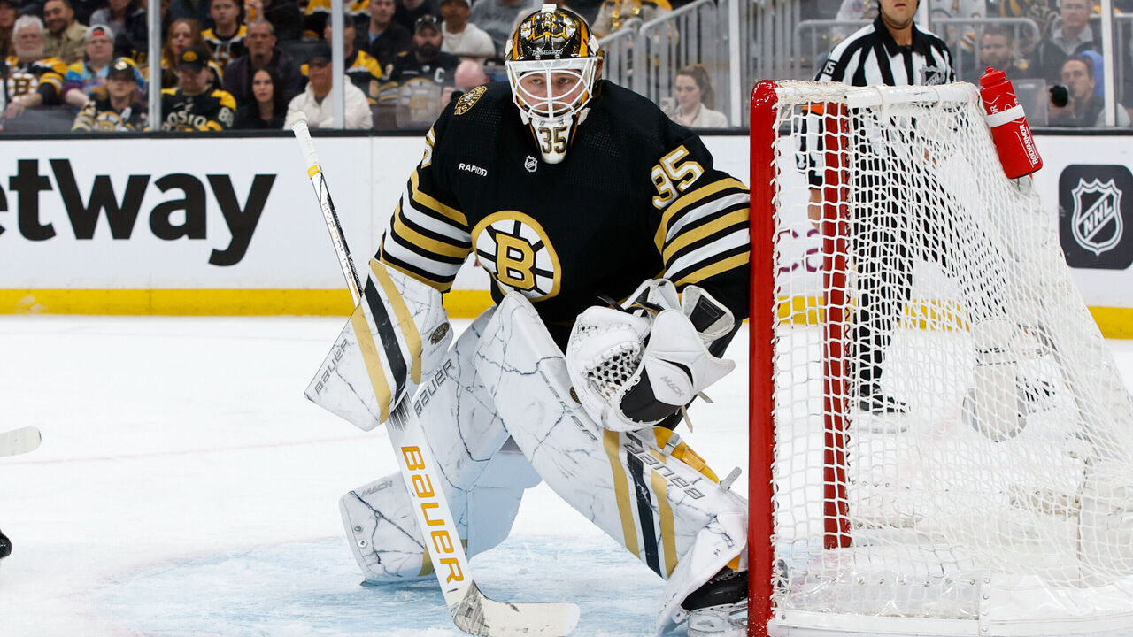 BOSTON, MASSACHUSETTS - APRIL 22: Linus Ullmark #35 of the Boston Bruins tends goal against the Toronto Maple Leafs during the second period in Game Two of the First Round of the 2024 Stanley Cup Playoffs at the TD Garden on April 22, 2024 in Boston, Massachusetts. The Maple Leafs won 3-2 to even the series at 1-1.