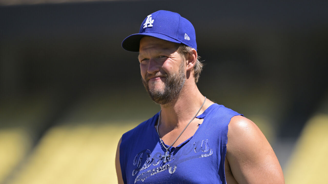 LOS ANGELES, CALIFORNIA - JUNE 15: Clayton Kershaw #22 of the Los Angeles Dodgers on the field prior to the game against the Kansas City Royals at Dodger Stadium on June 15, 2024 in Los Angeles, California.
