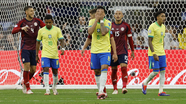 INGLEWOOD, CALIFORNIA - JUNE 24: Lucas Paqueta of Brazil gestures during the CONMEBOL Copa America 2024 Group D match between Brazil and Costa Rica at SoFi Stadium on June 24, 2024 in Inglewood, California.