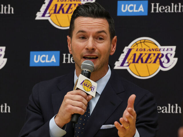 El Segundo, CA, Monday, June 24, 2024 - JJ Redick fields questions as the new head coach of the LA Lakers at the UCLA Health Training Center. (Robert Gauthier/Los Angeles Times via Getty Images)