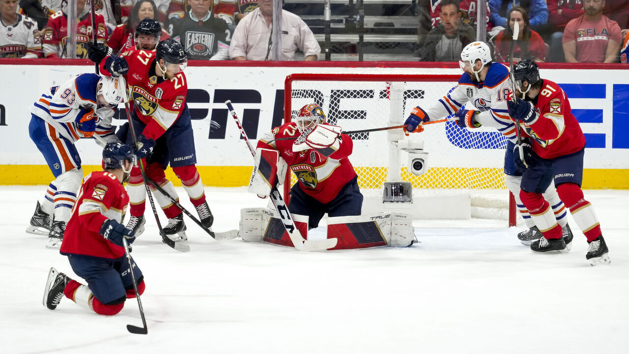 SUNRISE, FL - JUNE 24: Florida Panthers goaltender Sergei Bobrovsky (72) makes a save during the NHL Stanley Cup Finals, Game 7 between the Florida Panthers and Edmonton Oilers on June 24th, 2024 at Amerant Bank Arena in Sunrise, FL.