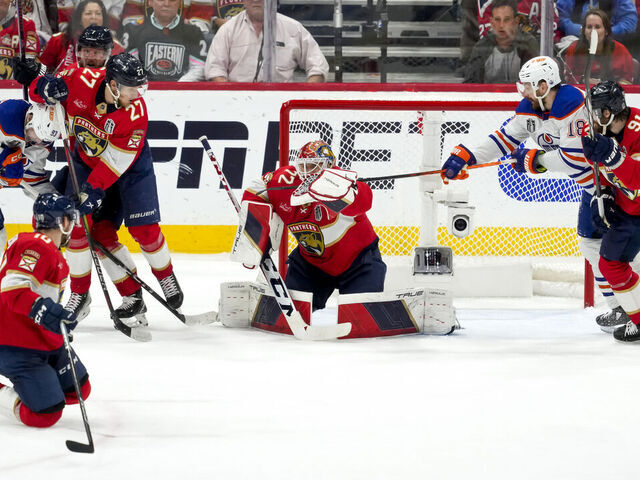 SUNRISE, FL - JUNE 24: Florida Panthers goaltender Sergei Bobrovsky (72) makes a save during the NHL Stanley Cup Finals, Game 7 between the Florida Panthers and Edmonton Oilers on June 24th, 2024 at Amerant Bank Arena in Sunrise, FL.