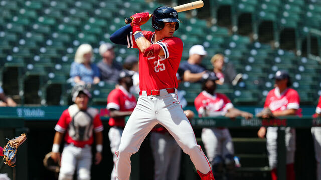 SEATTLE, WA - JULY 07: Konnor Griffin #25 of the National League Team bats during the MLB-USA Baseball High School All-American Game at T-Mobile Park on Friday, July 7, 2023 in Seattle, Washington.