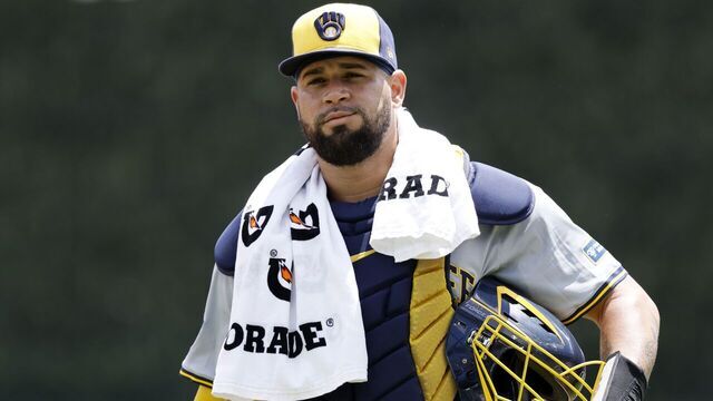 DETROIT, MI - JUNE 9: Catcher Gary Sanchez #99 of the Milwaukee Brewers before a game against the Detroit Tigers at Comerica Park on June 9, 2024 in Detroit, Michigan.
