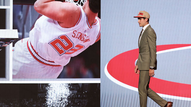 NEW YORK, NEW YORK - JUNE 26: Reed Sheppard walks the stage after being drafted third overall by the Houston Rockets during the first round of the 2024 NBA Draft at Barclays Center on June 26, 2024 in the Brooklyn borough of New York City.