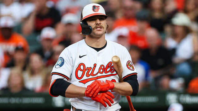 BALTIMORE, MD - JUNE 12: Gunnar Henderson #2 of the Baltimore Orioles reacts against the Atlanta Braves during the third inning at Oriole Park at Camden Yards on June 12, 2024 in Baltimore, Maryland.