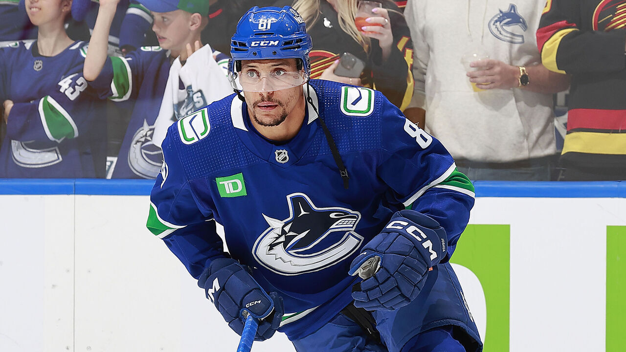 VANCOUVER, CANADA - MAY 20: Dakota Joshua #81 of the Vancouver Canucks skates up ice in Game Seven of the Second Round of the 2024 Stanley Cup Playoffs against the Edmonton Oilers at Rogers Arena on May 20, 2024 in Vancouver, British Columbia, Canada.