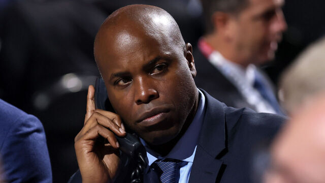 MONTREAL, QUEBEC - JULY 08: General Manager Mike Grier of the San Jose Sharks looks on during Round Five of the 2022 Upper Deck NHL Draft at Bell Centre on July 08, 2022 in Montreal, Quebec, Canada.