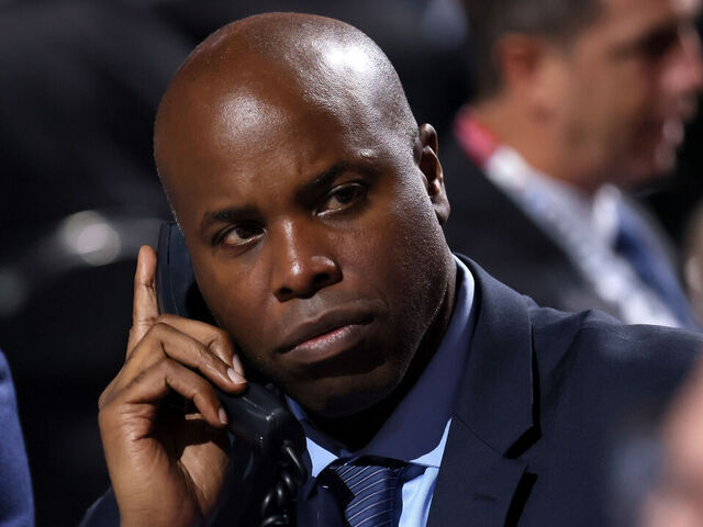 MONTREAL, QUEBEC - JULY 08: General Manager Mike Grier of the San Jose Sharks looks on during Round Five of the 2022 Upper Deck NHL Draft at Bell Centre on July 08, 2022 in Montreal, Quebec, Canada.