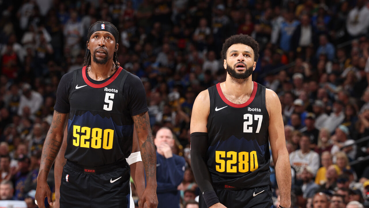 DENVER, CO - MAY 14: Jamal Murray #27 of the Denver Nuggets and Kentavious Caldwell-Pope #5 of the Denver Nuggets looks on during the game against the Minnesota Timberwolves during Round 2 Game 5 of the 2024 NBA Playoffs on May 14, 2024 at the Ball Arena in Denver, Colorado. NOTE TO USER: User expressly acknowledges and agrees that, by downloading and/or using this Photograph, user is consenting to the terms and conditions of the Getty Images License Agreement. Mandatory Copyright Notice: Copyright 2024 NBAE
