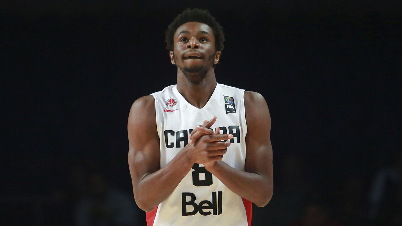 MEXICO CITY, MEXICO - SEPTEMBER 03: Andrew Wiggins of Canada celebrates during a match between Canada and Venezuela as part of the 2015 FIBA Americas Championship for Men at Palacio de los Deportes on September 03, 2015 in Mexico City, Mexico.