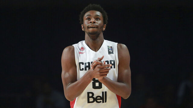 MEXICO CITY, MEXICO - SEPTEMBER 03: Andrew Wiggins of Canada celebrates during a match between Canada and Venezuela as part of the 2015 FIBA Americas Championship for Men at Palacio de los Deportes on September 03, 2015 in Mexico City, Mexico.
