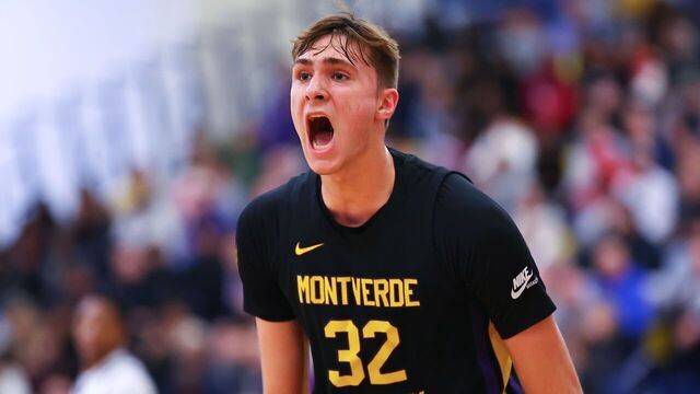 SOMERSET, NJ - FEBRUARY 01: Cooper Flagg #32 of Montverde Academy defends during the first quarter of the EYBL Metro Classic High School basketball game against La Lumiere School on February 1, 2024 at Franklin High School in Somerset, New Jersey.