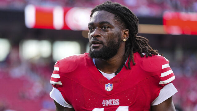 SANTA CLARA, CA - JANUARY 28: Brandon Aiyuk #11 of the San Francisco 49ers looks on from the field prior to the NFC Championship NFL football game against the Detroit Lions at Levi's Stadium on January 28, 2024 in Santa Clara, California.