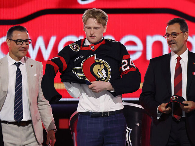 LAS VEGAS, NEVADA - JUNE 28: Carter Yakemchuk is selected by the during the Ottawa Senators with the seventh overall selection during the first round of the 2024 Upper Deck NHL Draft at Sphere on June 28, 2024 in Las Vegas, Nevada.