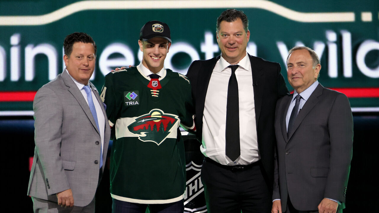 LAS VEGAS, NEVADA - JUNE 28: Zeev Buium is selected by the Minnesota Wild with the 12th overall pick during the first round of the 2024 Upper Deck NHL Draft at Sphere on June 28, 2024 in Las Vegas, Nevada.
