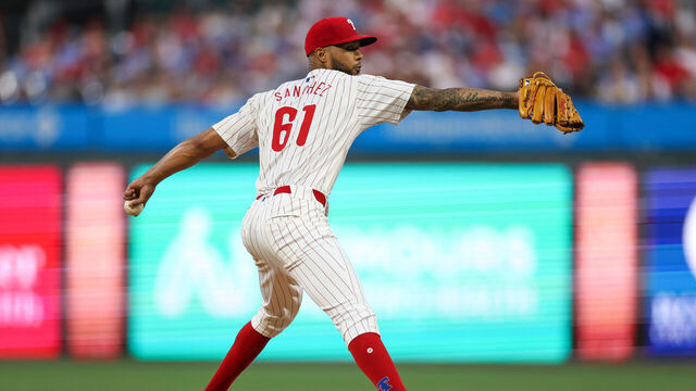 PHILADELPHIA, PENNSYLVANIA - JUNE 17: Cristopher Sanchez #61 of the Philadelphia Phillies throws a pitch in the sixth inning against the San Diego Padres at Citizens Bank Park on June 17, 2024 in Philadelphia, Pennsylvania.