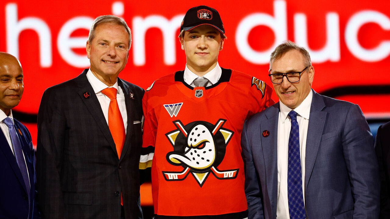 PARADISE, NV - JUNE 28: Stian Solberg is drafted by the Anaheim Ducks in the first round during the Upper Deck NHL Draft on June 28, 2024 at the Sphere in Las Vegas, Nevada.