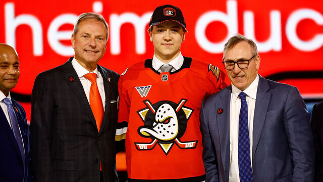 PARADISE, NV - JUNE 28: Stian Solberg is drafted by the Anaheim Ducks in the first round during the Upper Deck NHL Draft on June 28, 2024 at the Sphere in Las Vegas, Nevada.